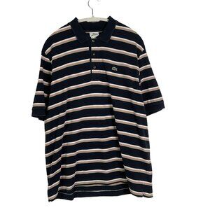 Lacoste Navy Blue, Tan, Pink, White striped polo, Men's 7 (US Men's 2X)
